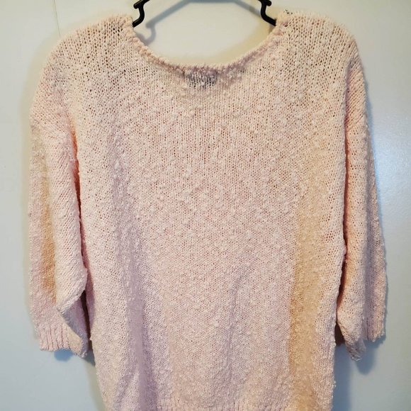 Vintage P'Galli Pink Flower Embelished Beaded Sweater Textured Knitted 2XL - Picture 2 of 4